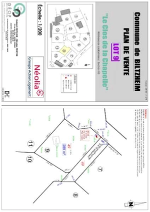 terrain à la vente -   68127  BILTZHEIM, surface 289 m2 vente terrain - UBI466278221